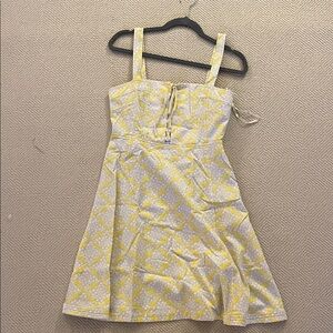 Diane Von Furstenberg Yellow and White Lace-Up Sundress